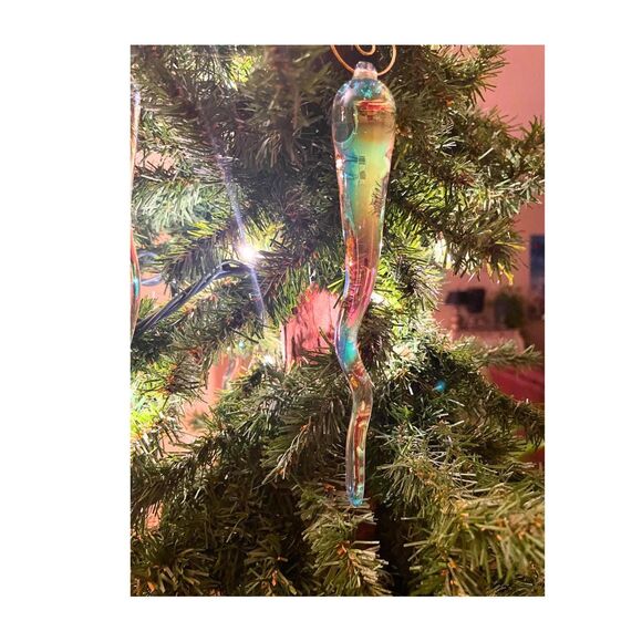 Set of 8 Handmade 6" Iridized Clear Glass Icicle Ornaments - Picture 4 of 10
